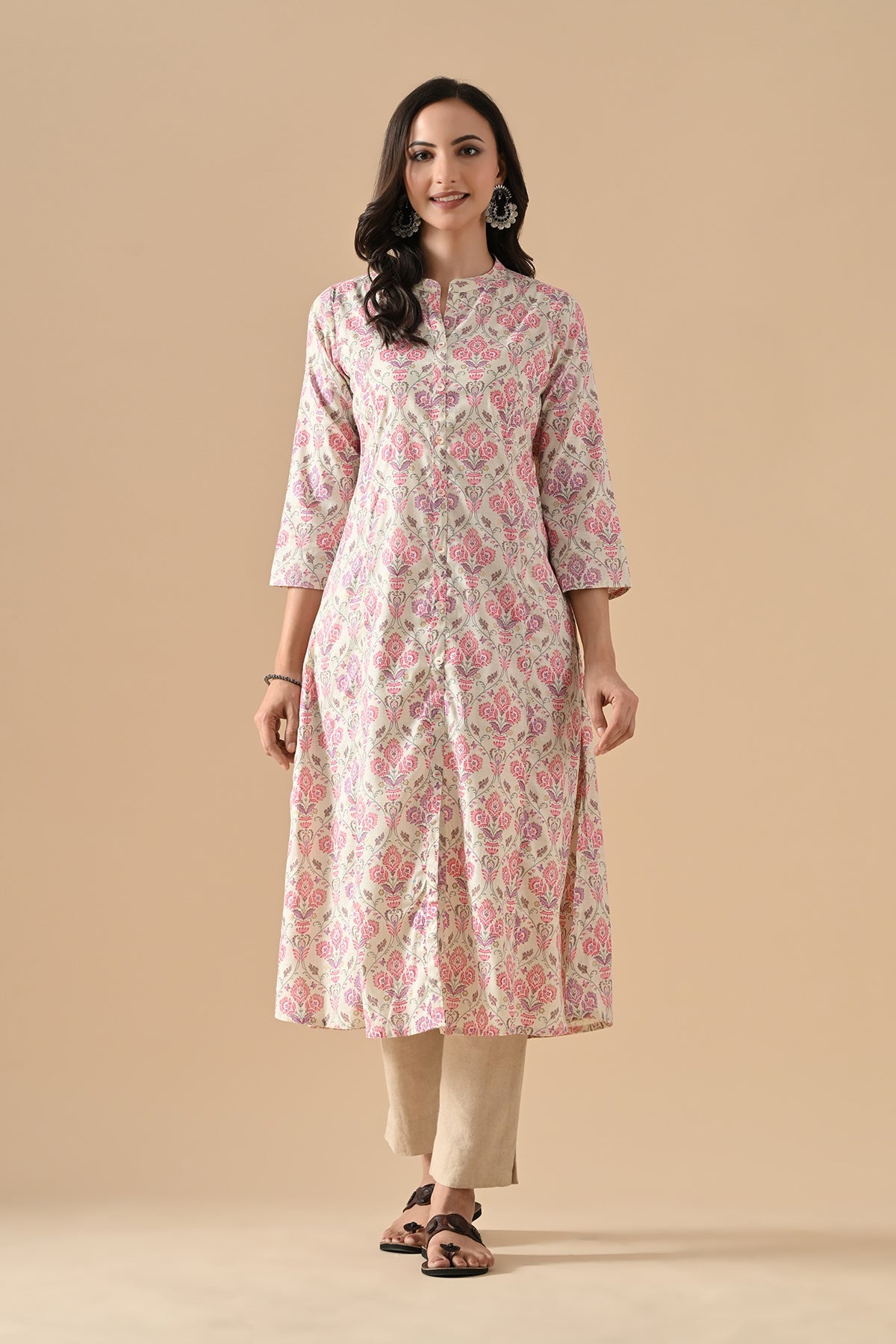 Cream Floral Printed Kurta