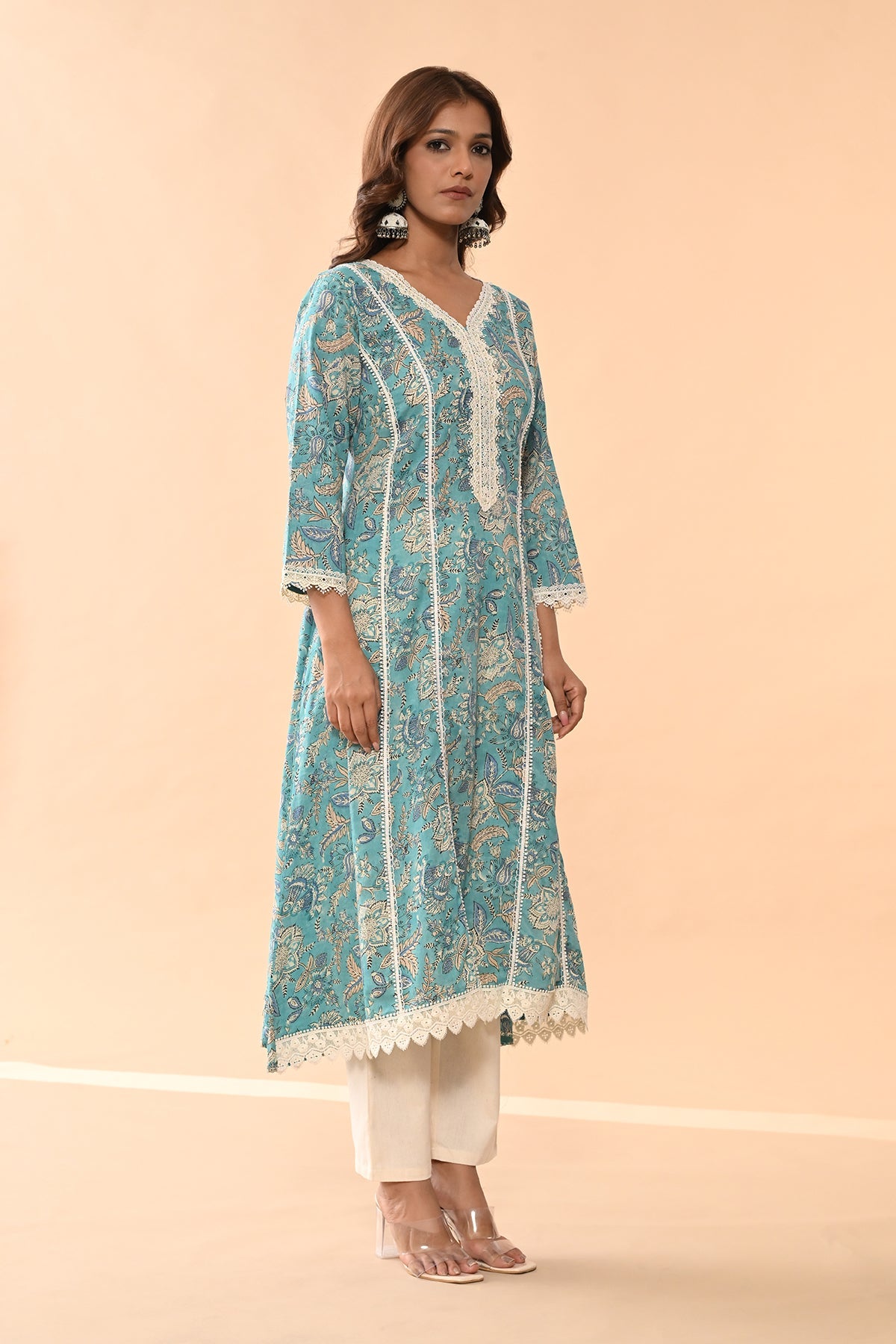Blue Printed A-line Kurta