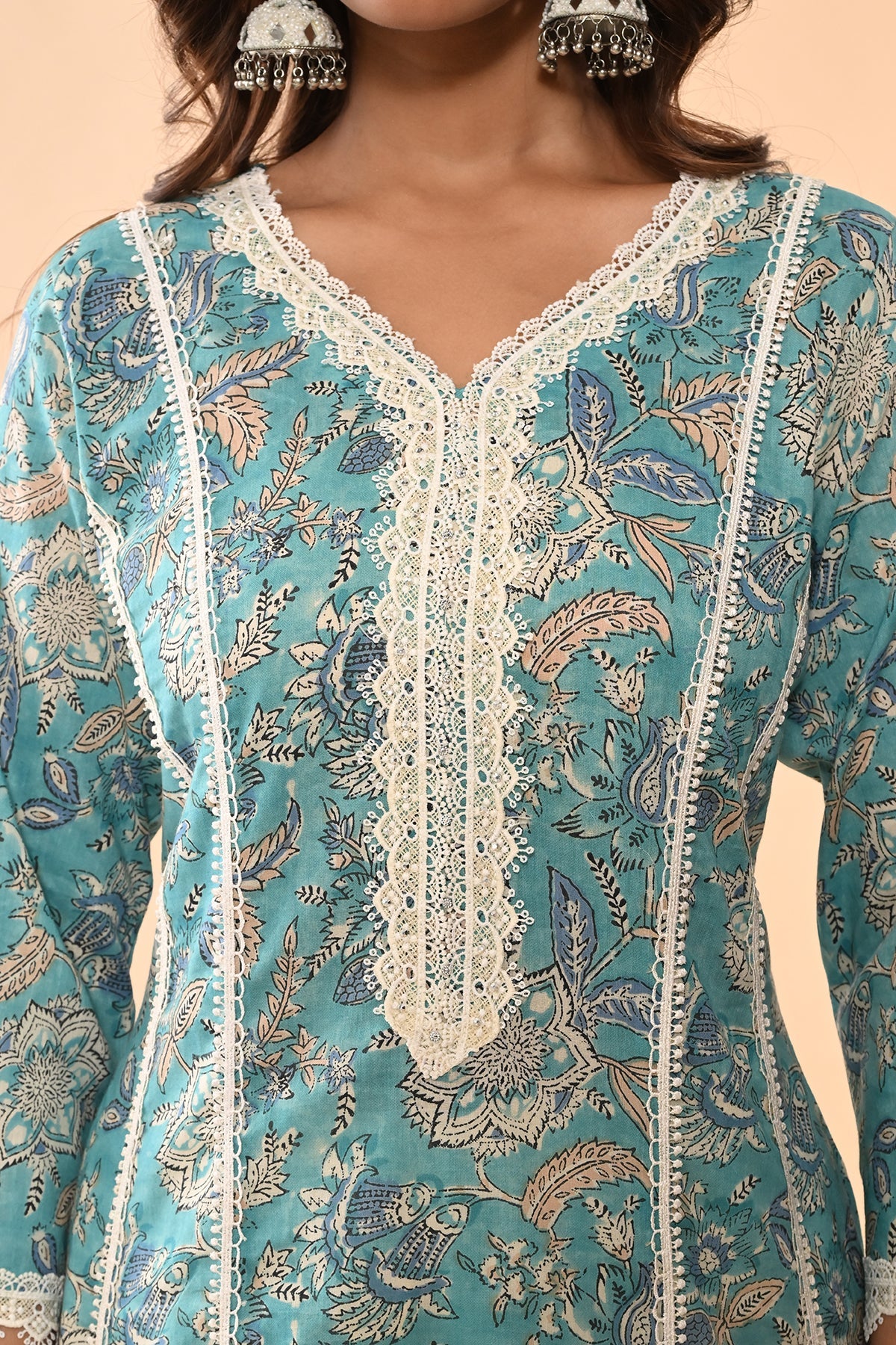 Blue Printed A-line Kurta
