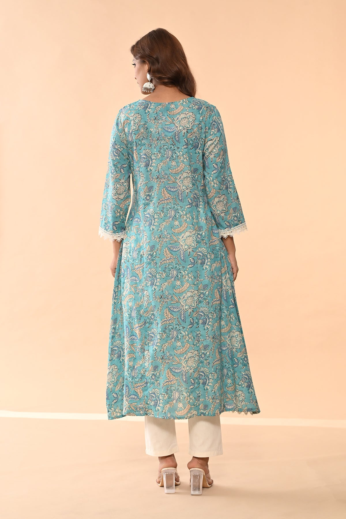 Blue Printed A-line Kurta