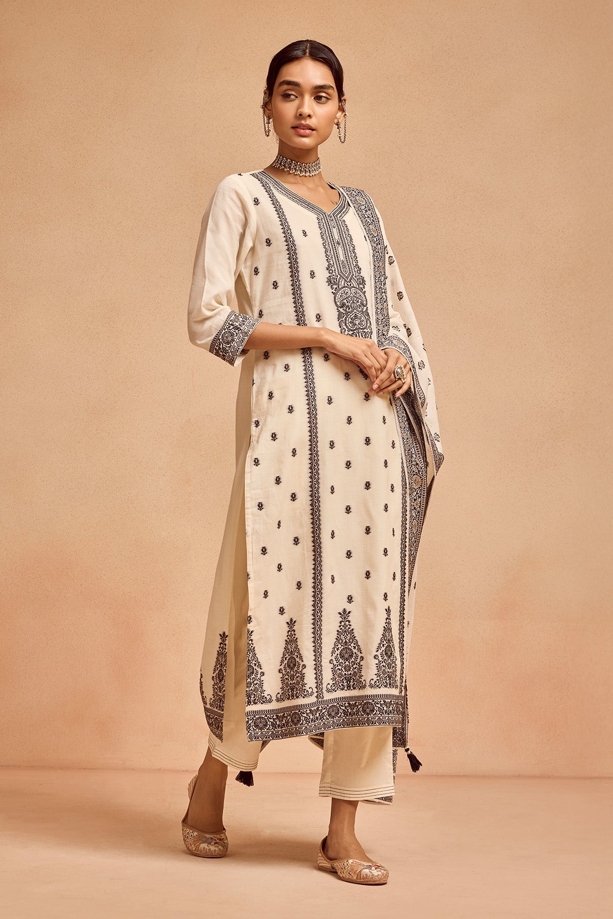 Cream Printed Kurta Set