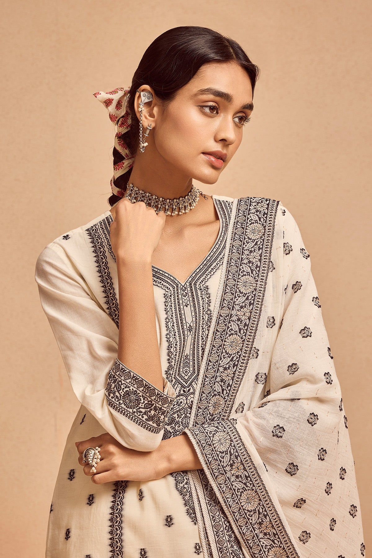 Cream Printed Kurta Set