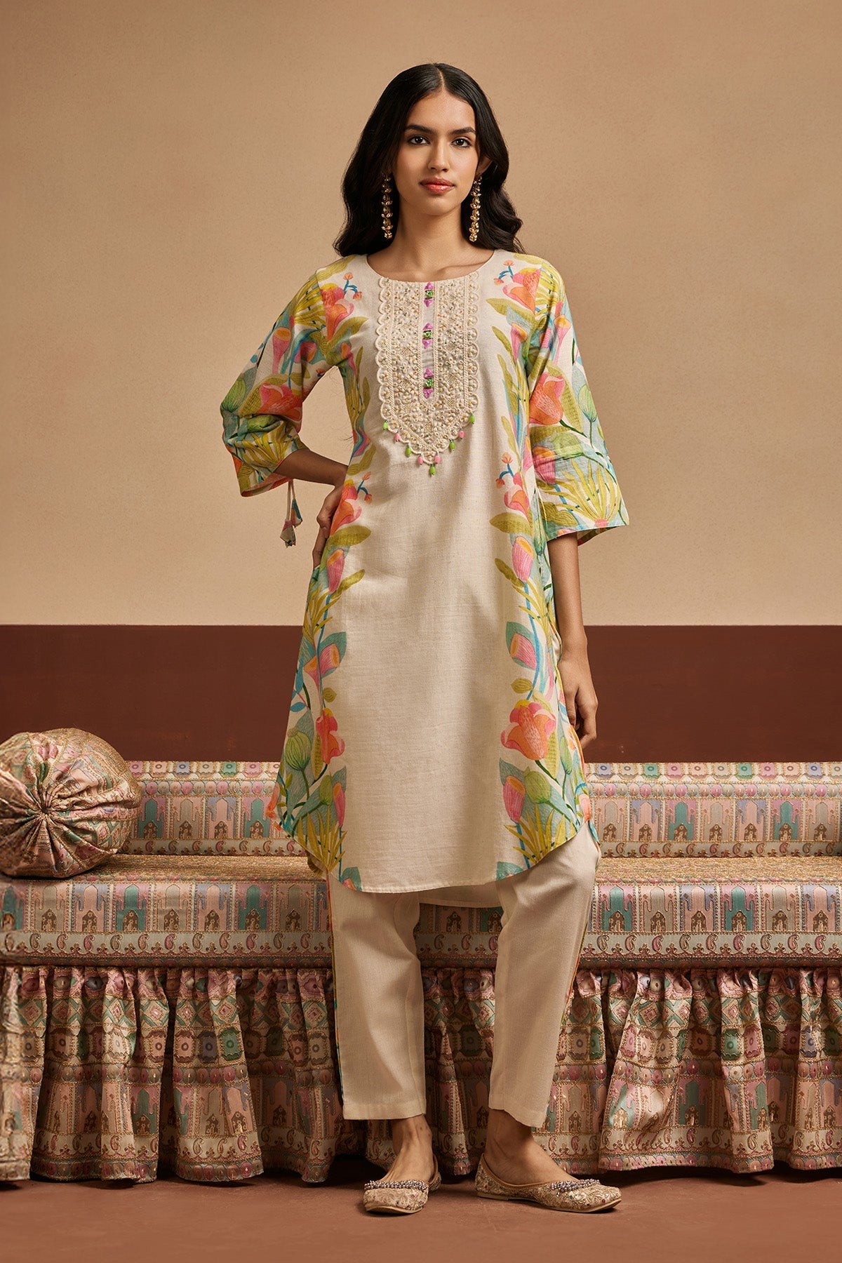 Cream Printed Kurta Set