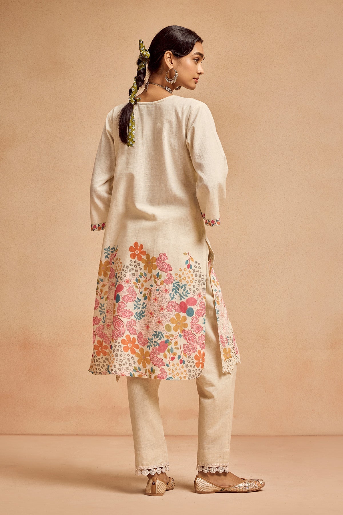 Cream Printed Kurta Set