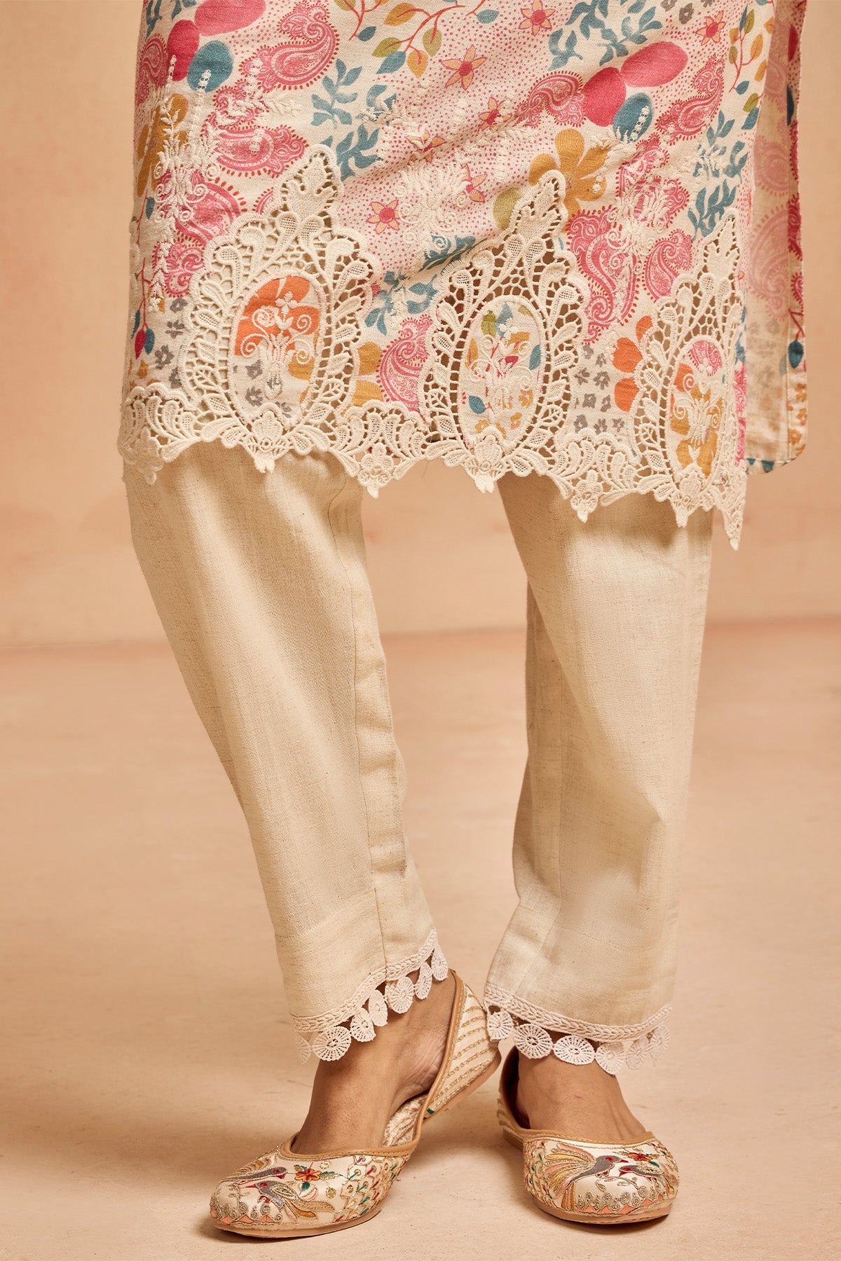 Cream Printed Kurta Set