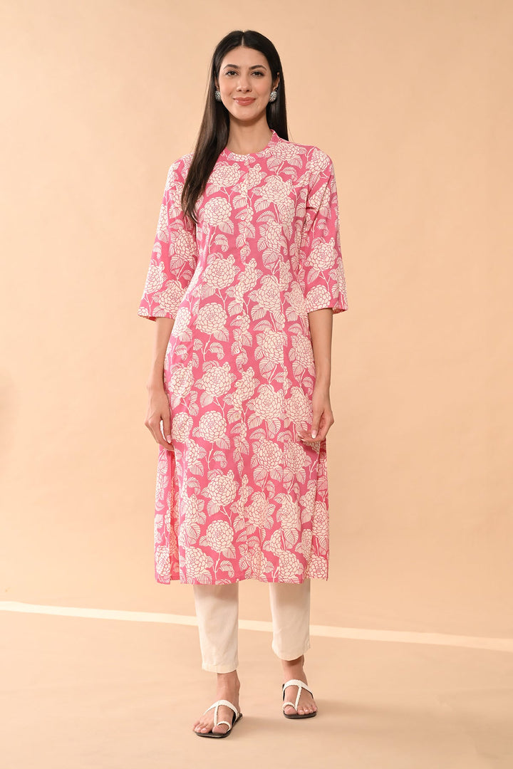 Pink Printed A-line Kurta