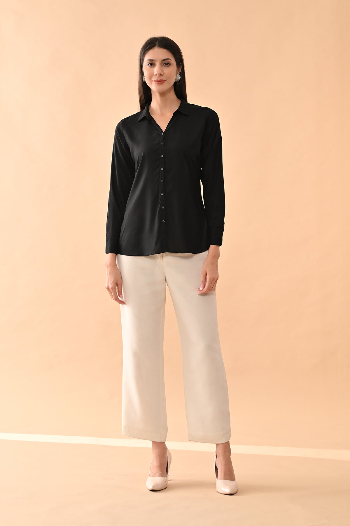 Black Solid Straight Top