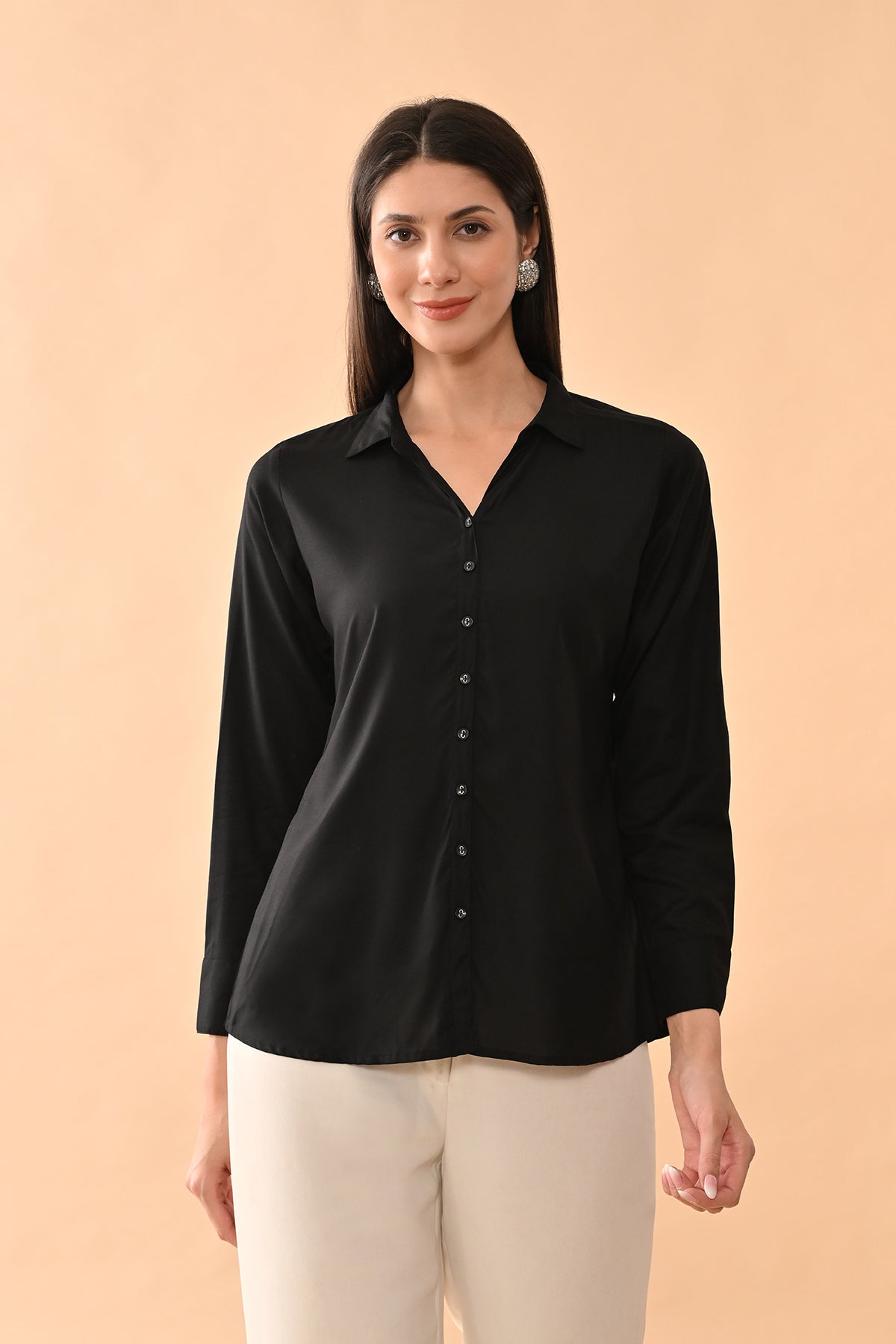 Black Solid Straight Top
