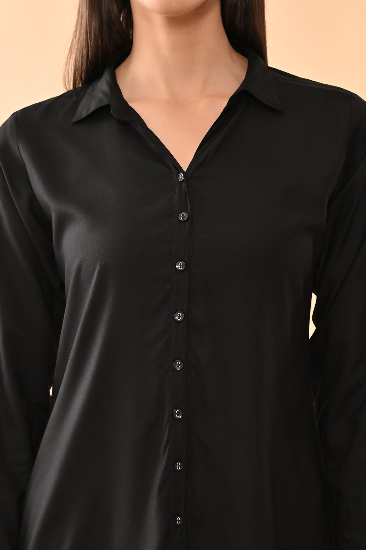 Black Solid Straight Top