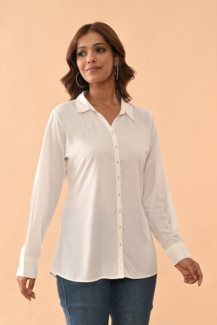 Cream Solid Straight Top