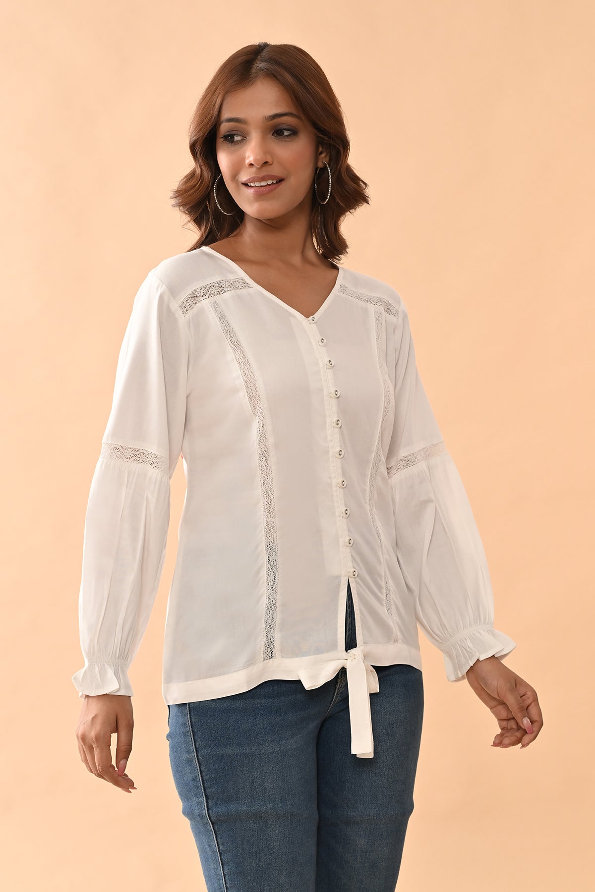 White Solid Straight Top