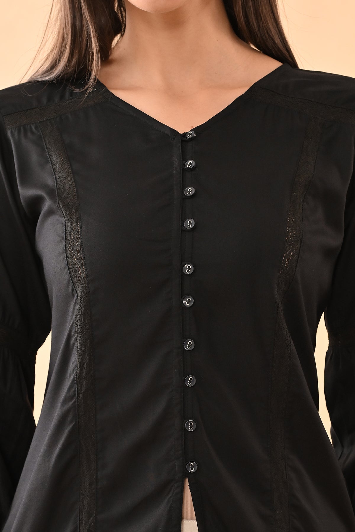 Black Solid Straight Top