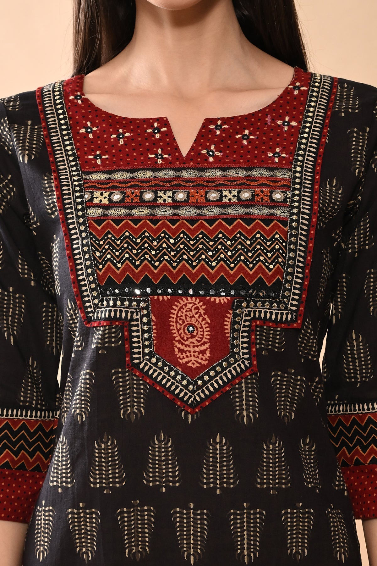 Black Printed Straight Kurta