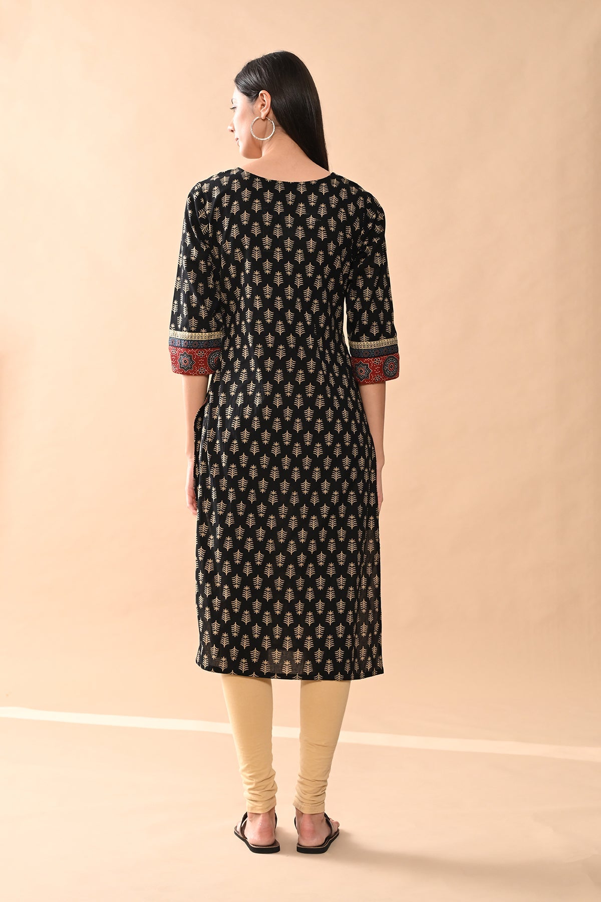 Black Printed Straight Kurta