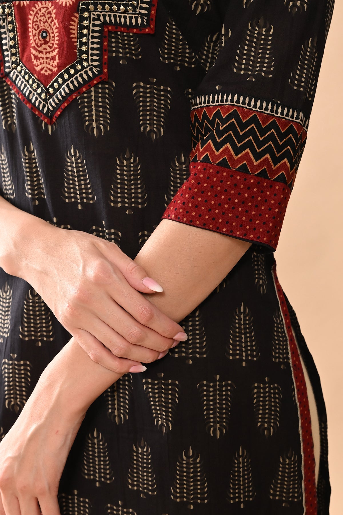 Black Printed Straight Kurta