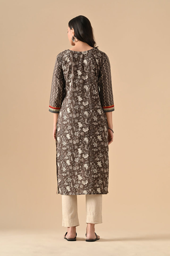 Grey Printed Straight Kurta