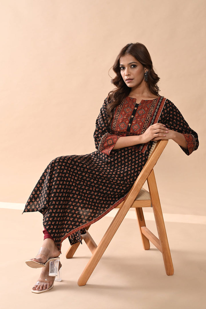 Brown Printed Straight Kurta