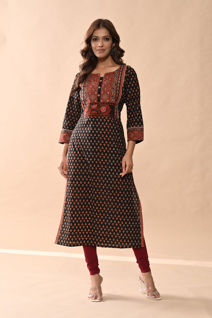 Brown Printed Straight Kurta