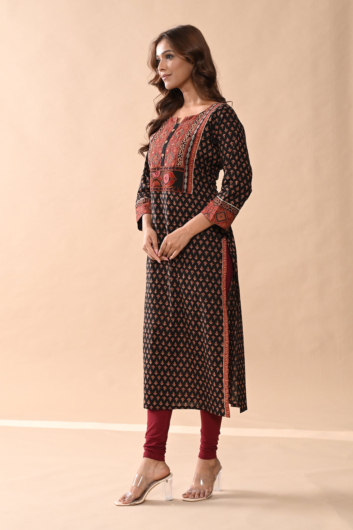 Brown Printed Straight Kurta