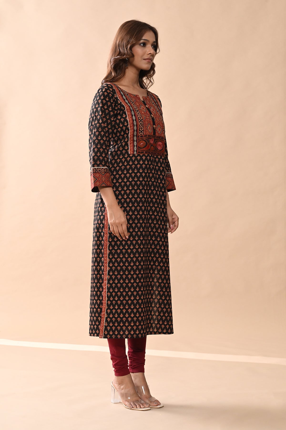 Brown Printed Straight Kurta