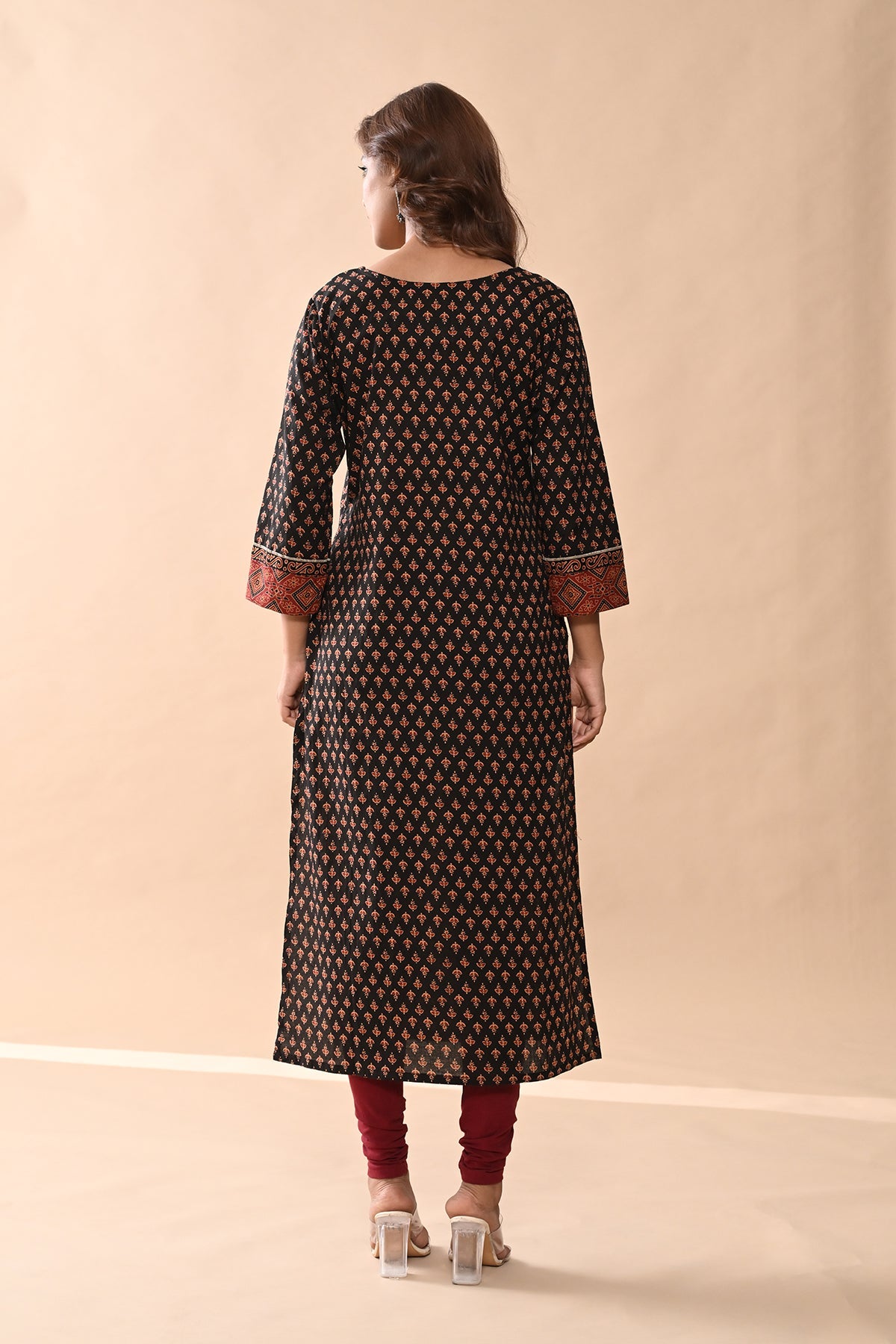 Brown Printed Straight Kurta