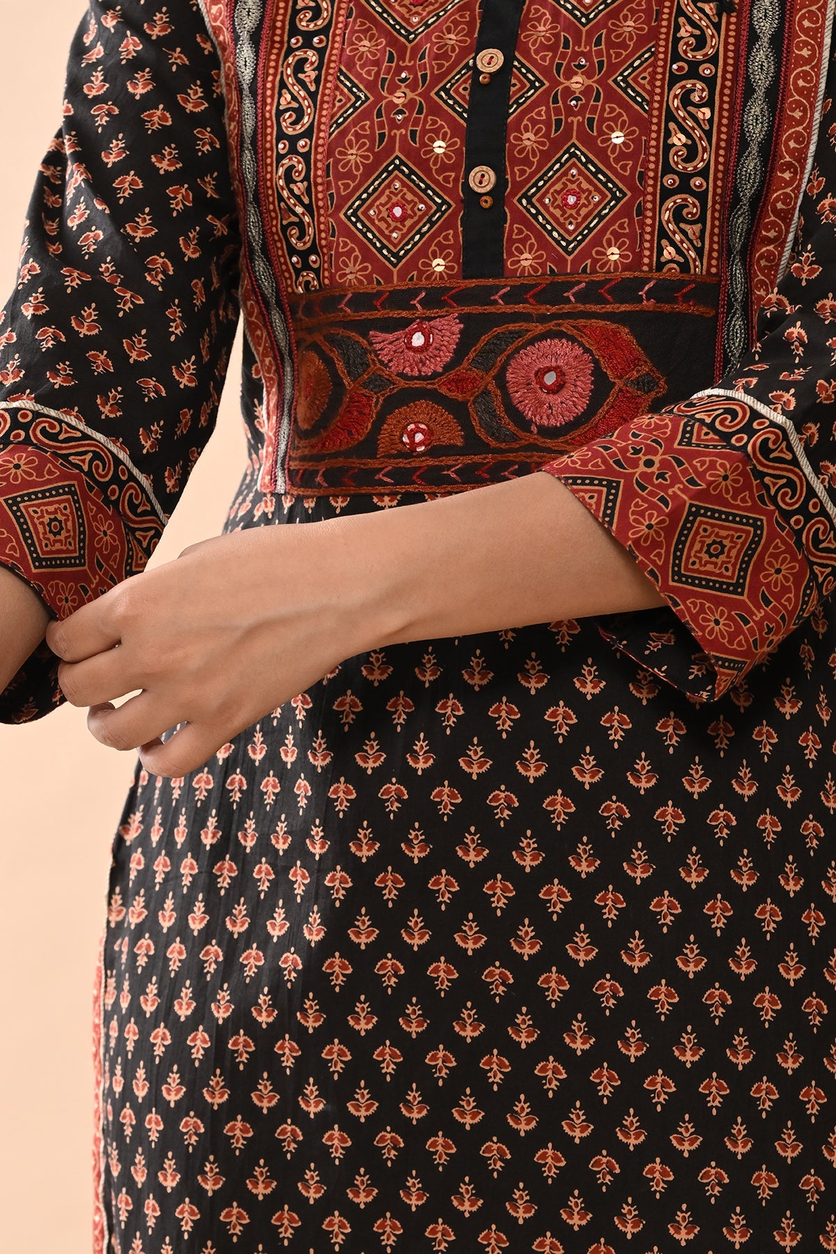 Brown Printed Straight Kurta
