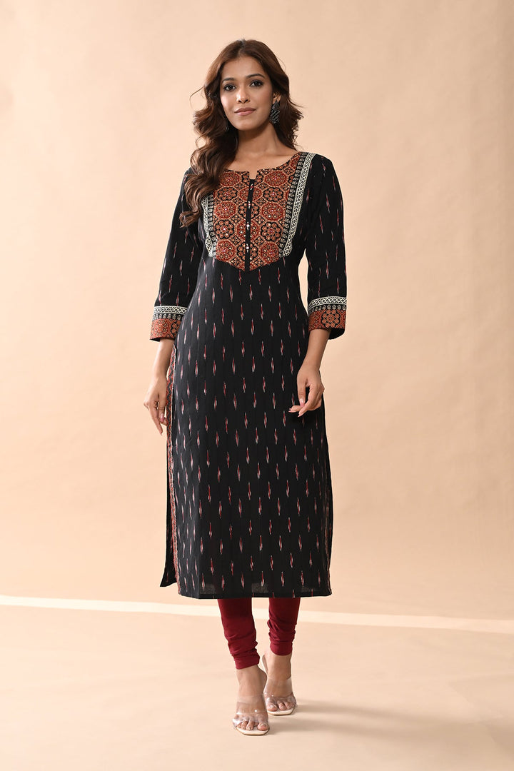Black Printed Straight Kurta