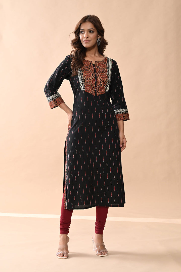Black Printed Straight Kurta