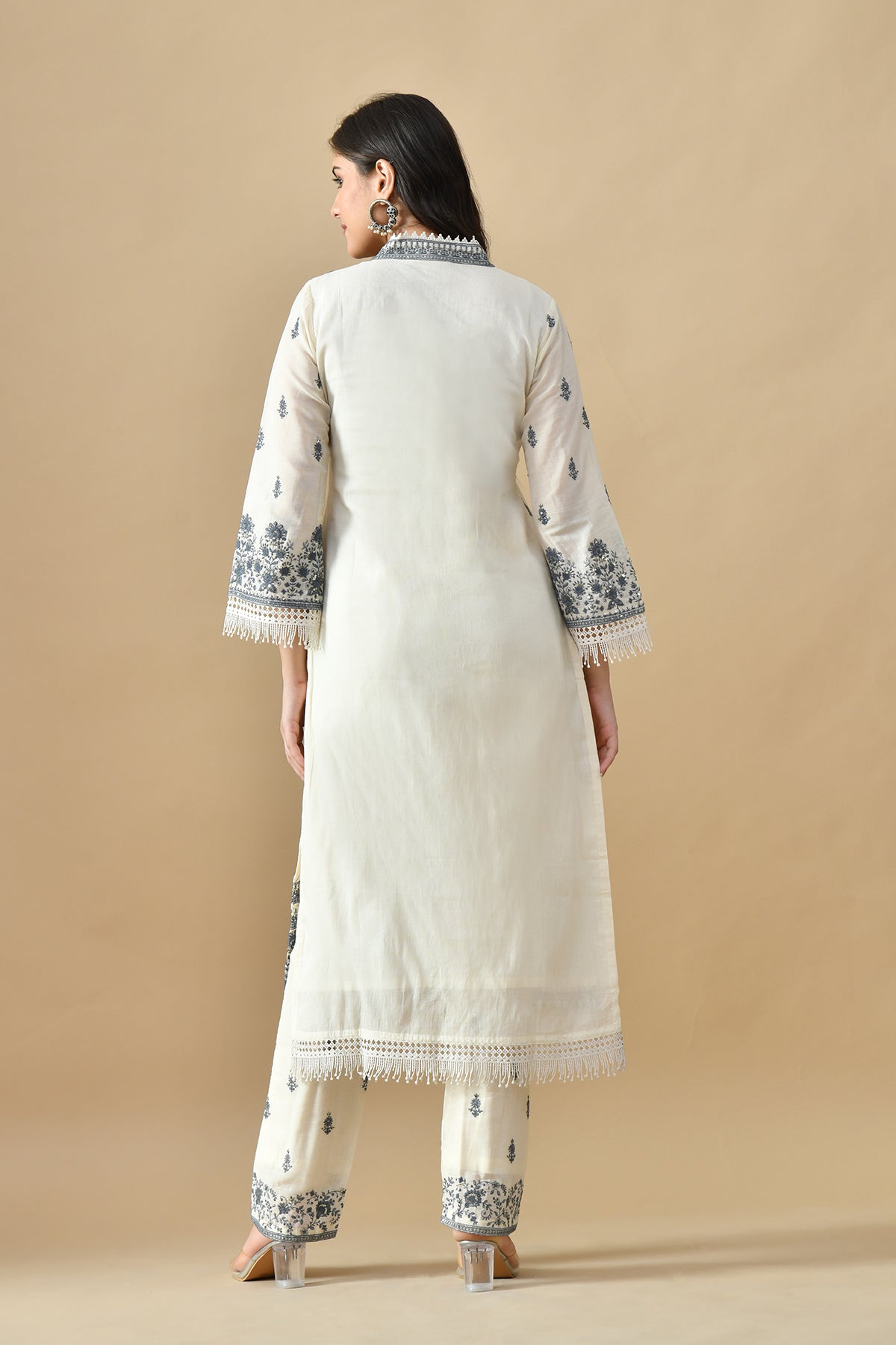 Cream Embroidered Kurta Set