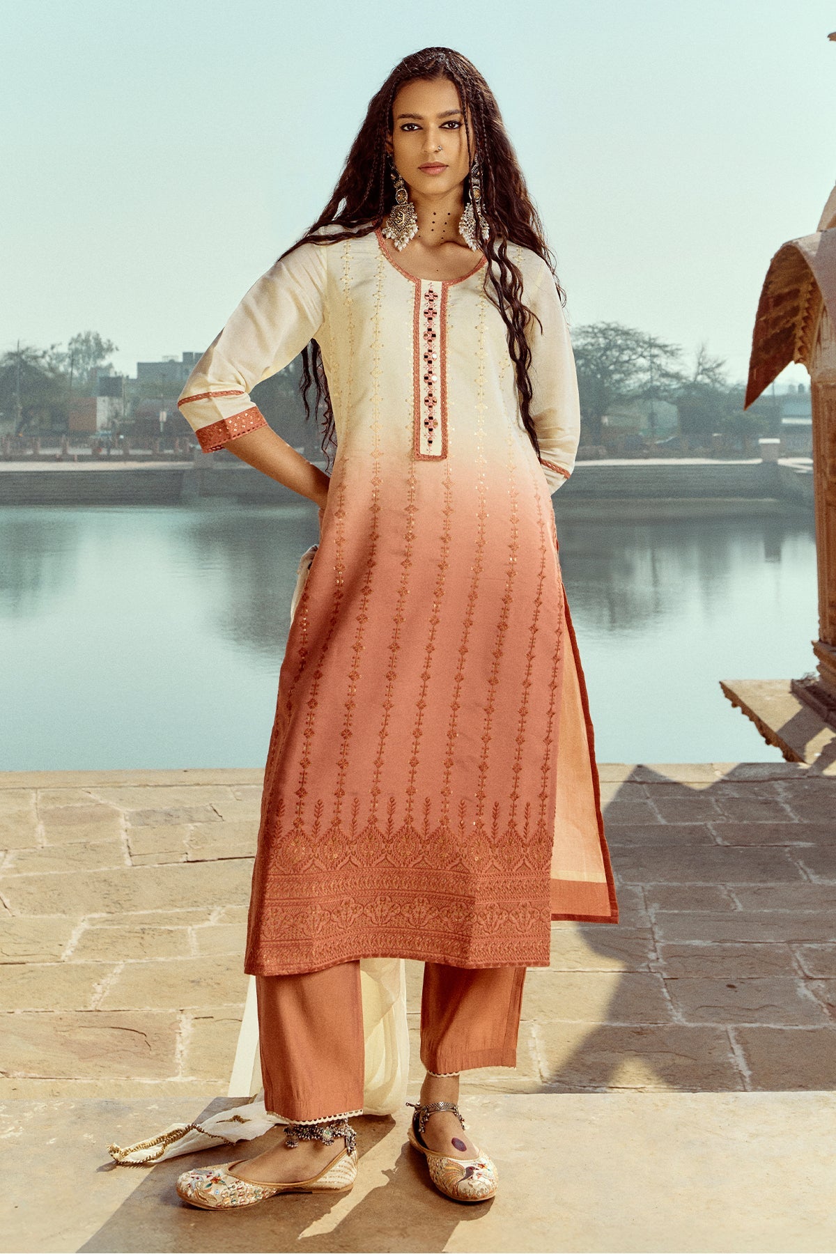 Cream Straight Kurta Set