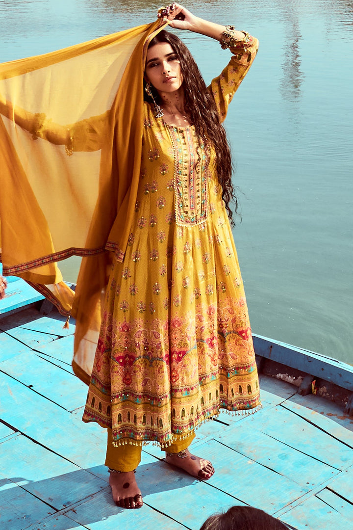 Mustard Embellished Kurta Set