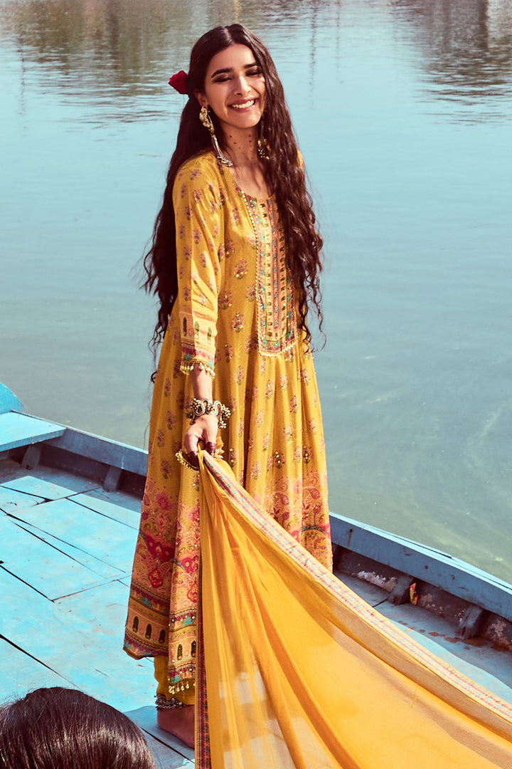 Mustard Embellished Kurta Set