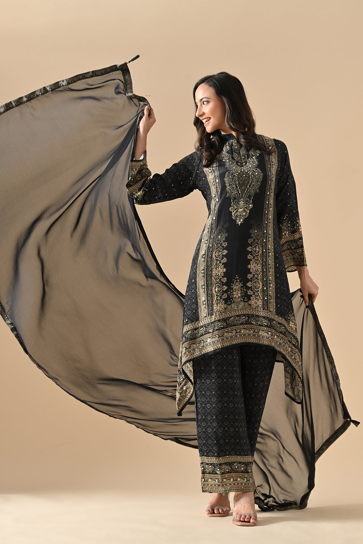 Black Embellished Kurta Set