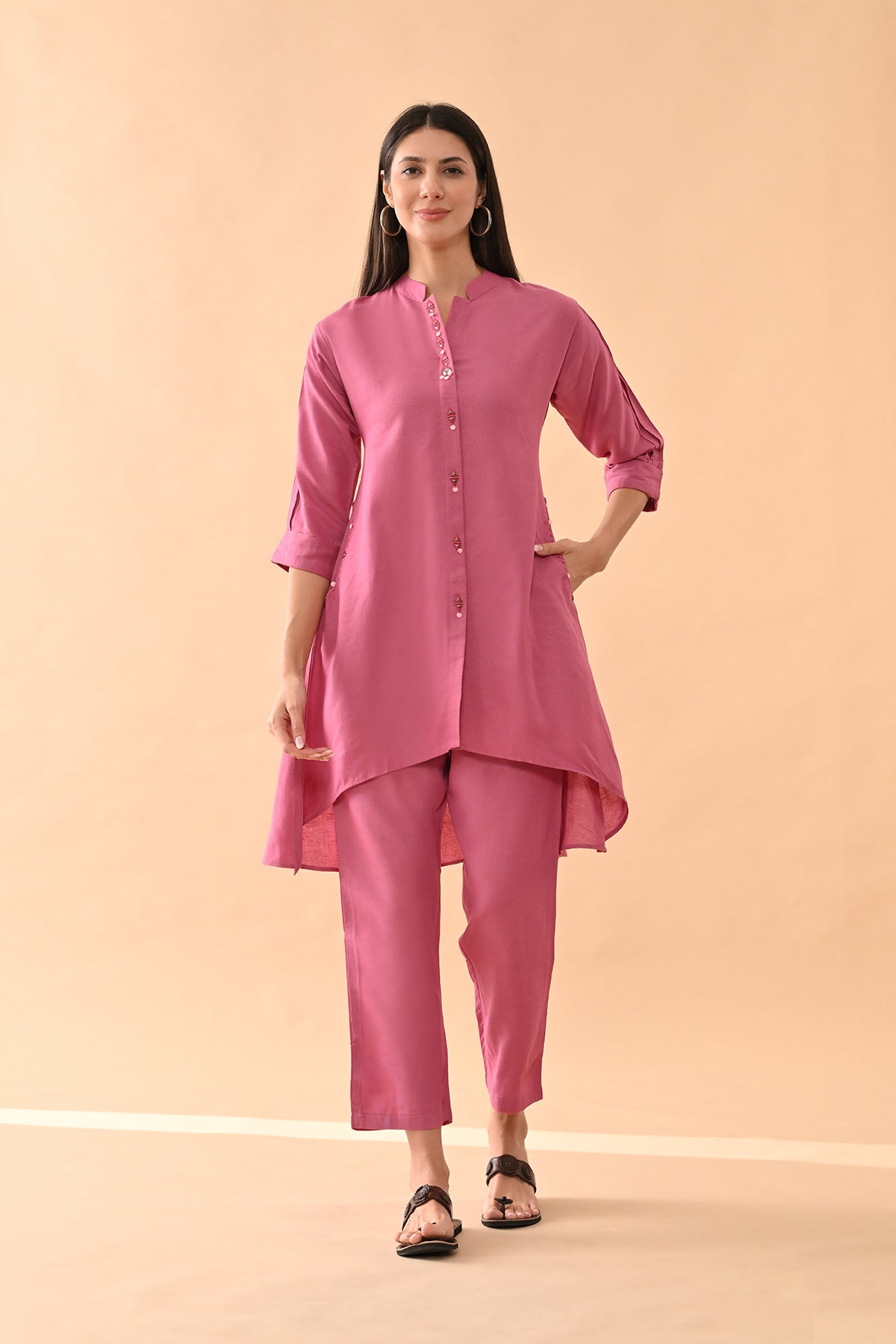Pink Solid A-line Kurta Set