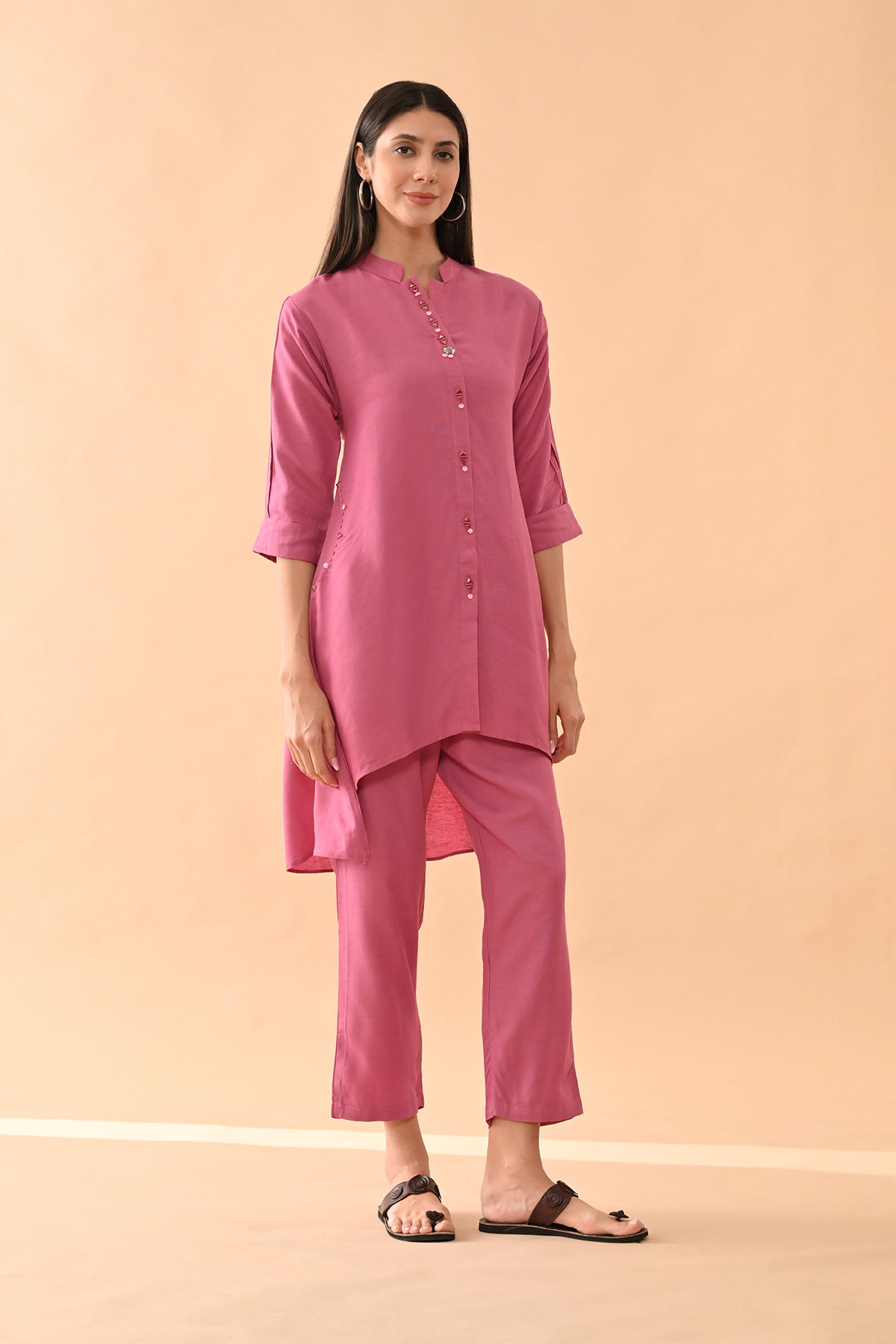 Pink Solid A-line Kurta Set