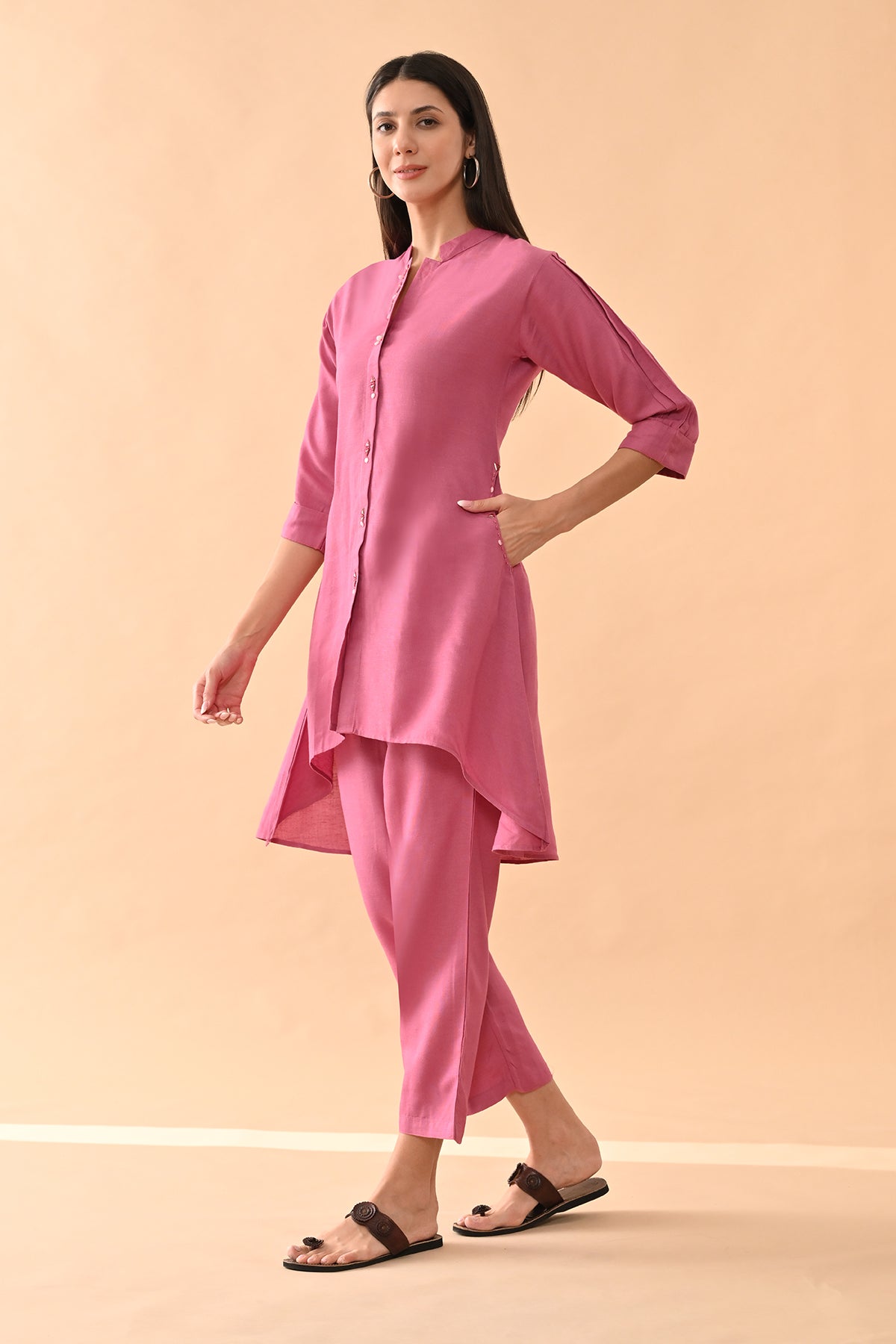 Pink Solid A-line Kurta Set