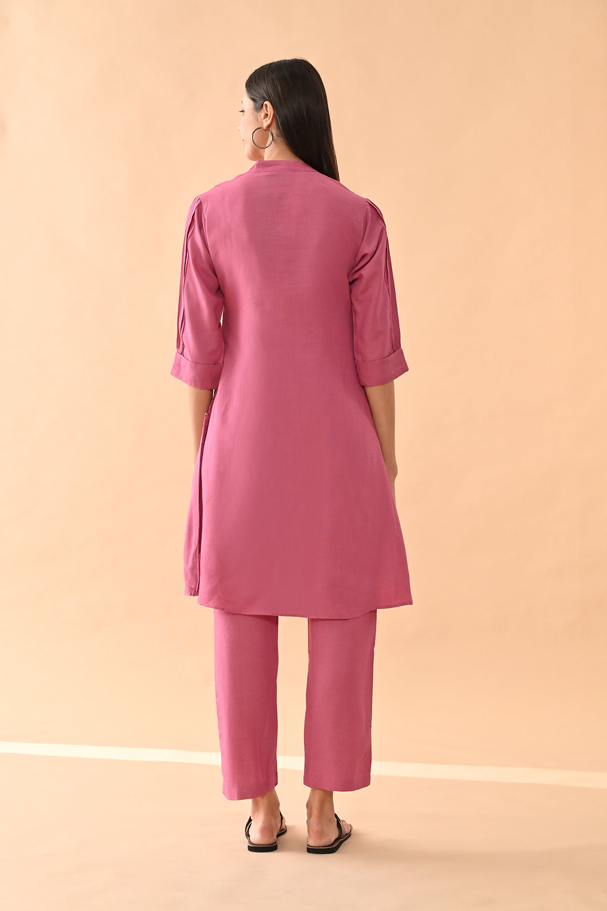 Pink Solid A-line Kurta Set