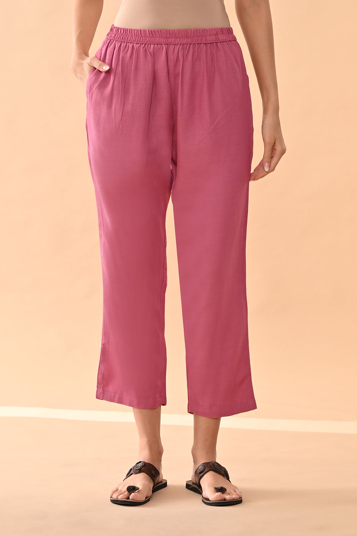 Pink Solid A-line Kurta Set