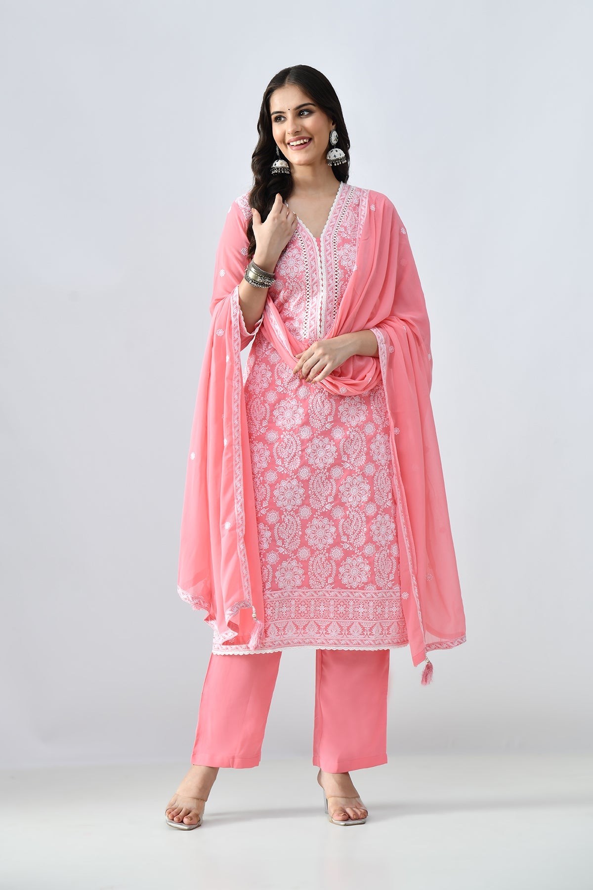 Peach Embroidered Kurta Set