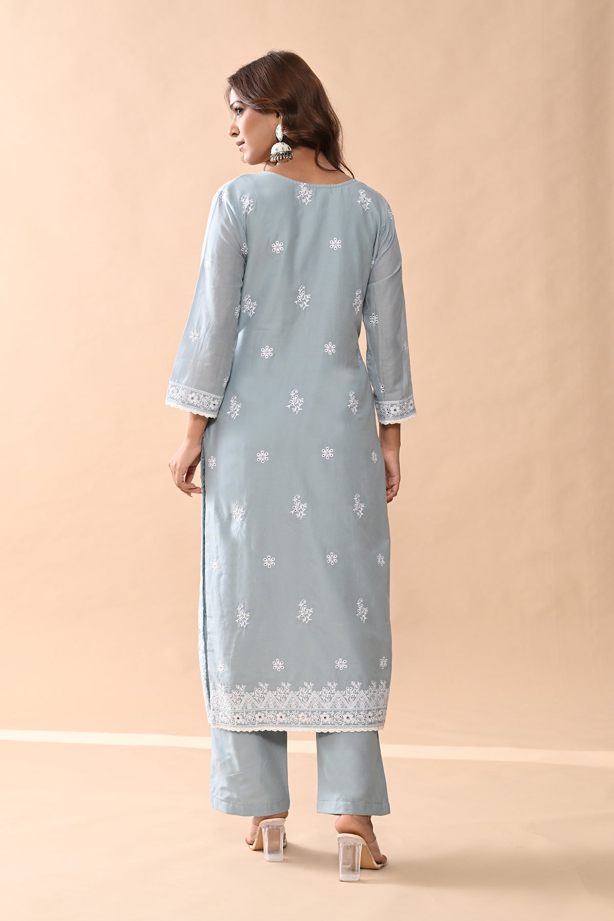 Blue Embroidered Kurta Set (3 Piece)
