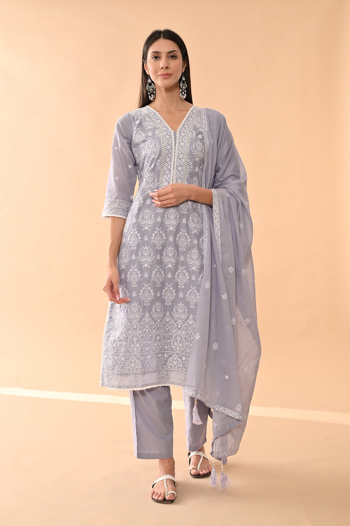 Purple Embroidered Kurta Set (3 Piece)