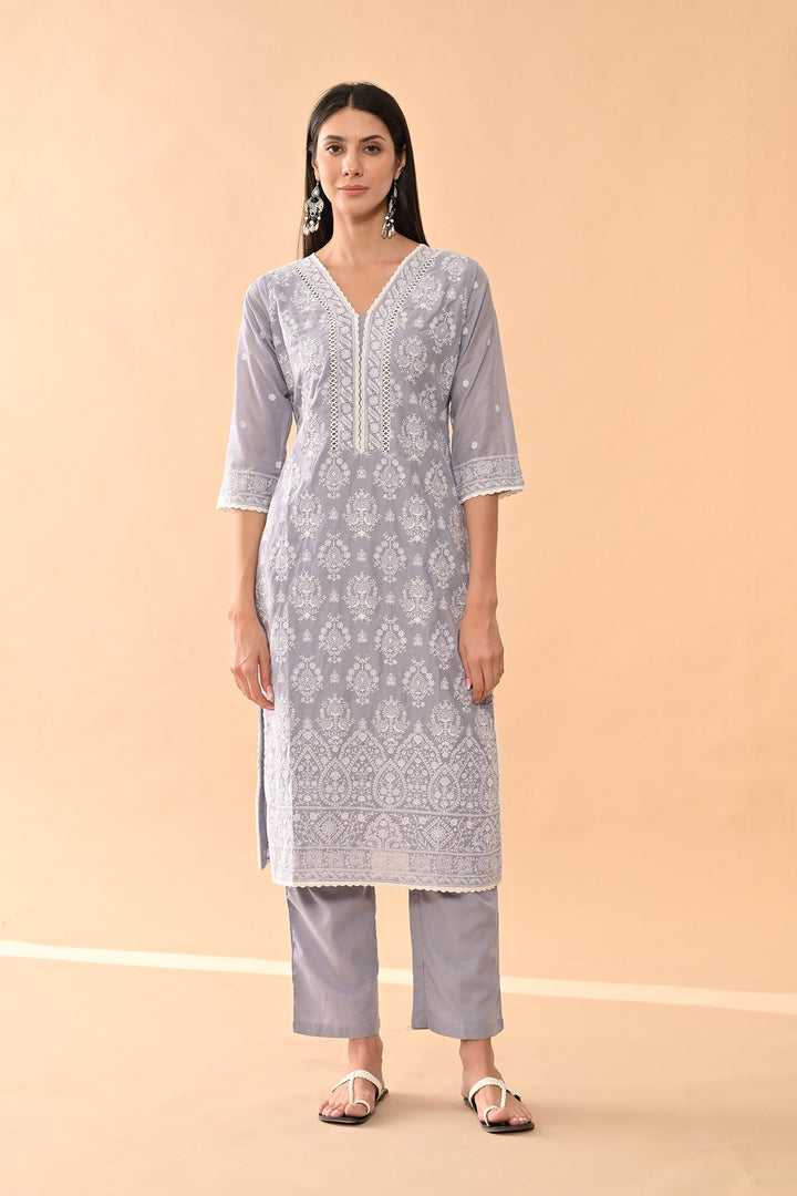 Purple Embroidered Kurta Set