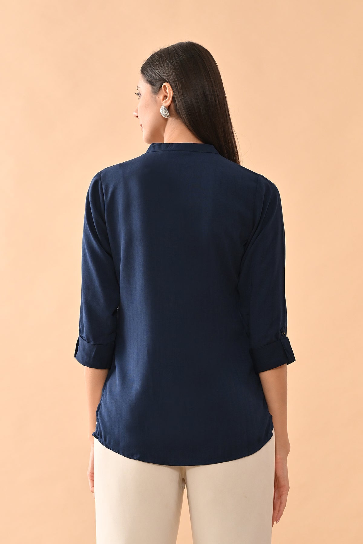 Blue Solid Straight Top