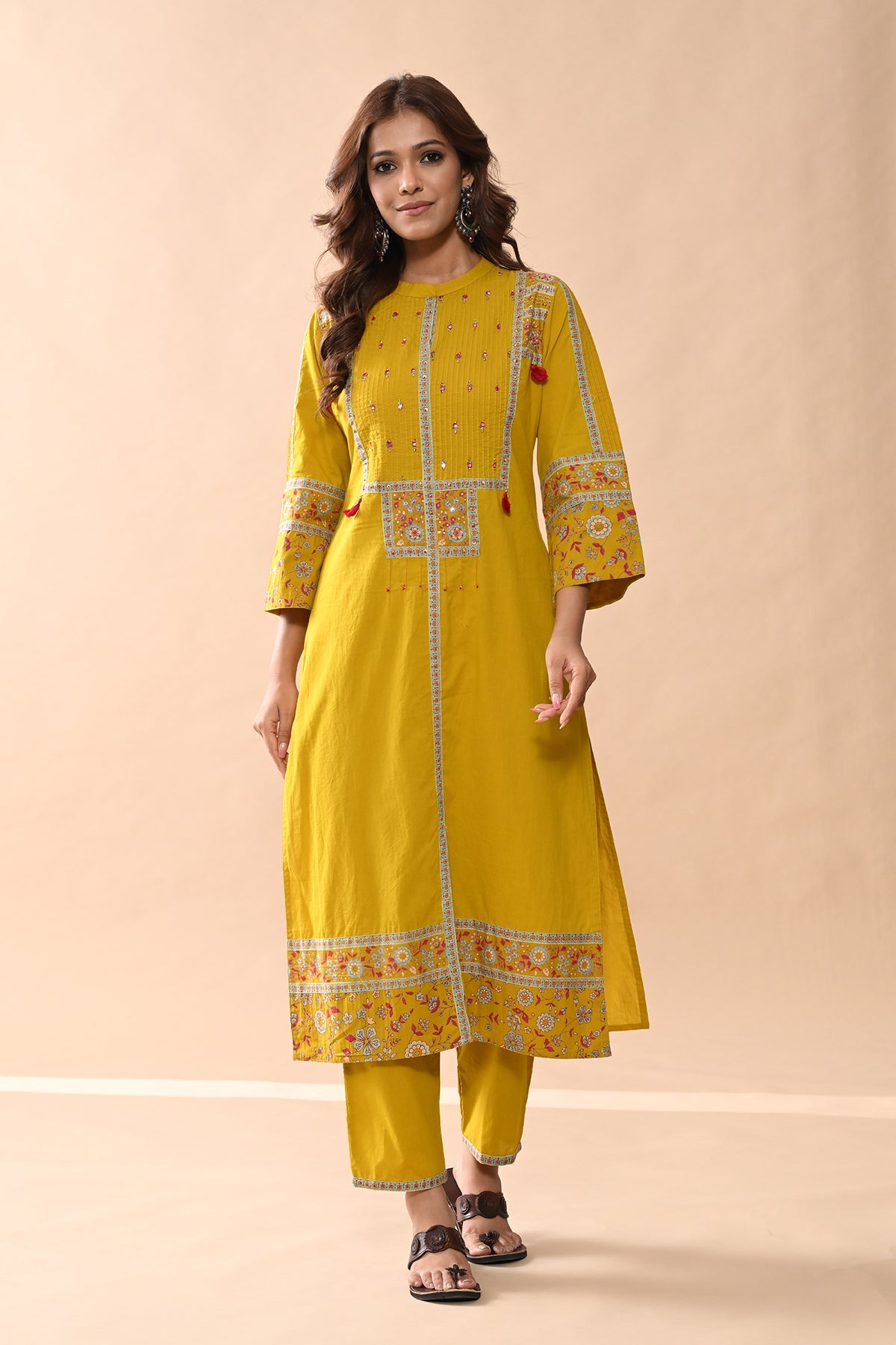 Mustard Printed Kurta 3 Pcs Set