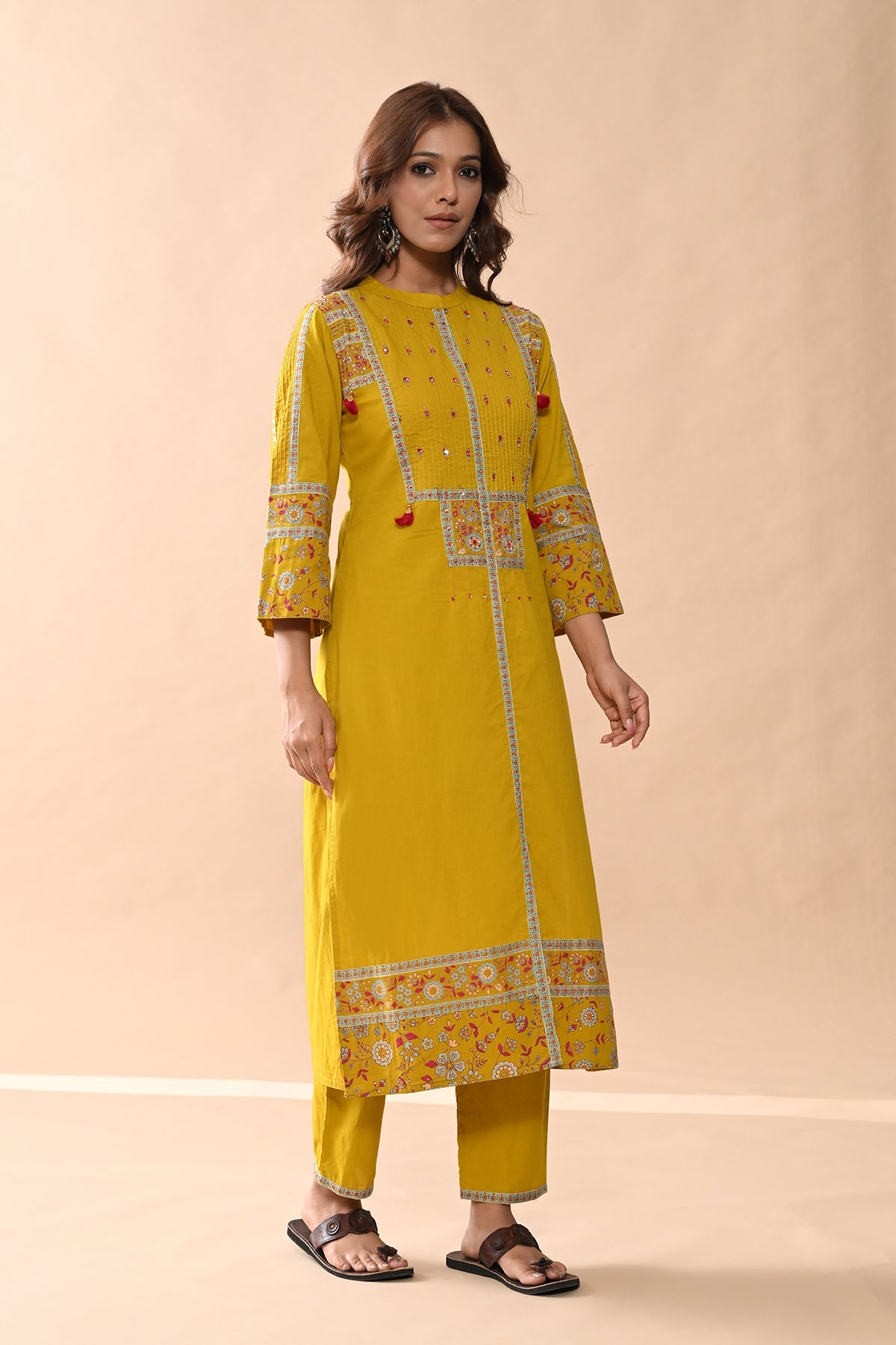 Mustard Printed Kurta 3 Pcs Set