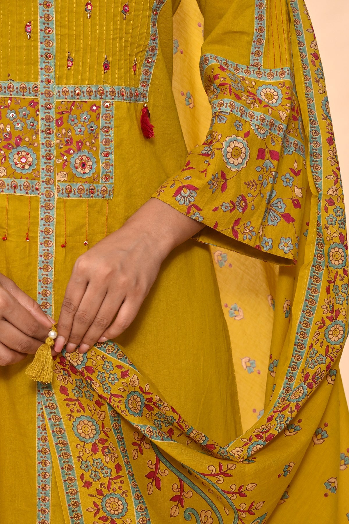 Mustard Printed Kurta 3 Pcs Set