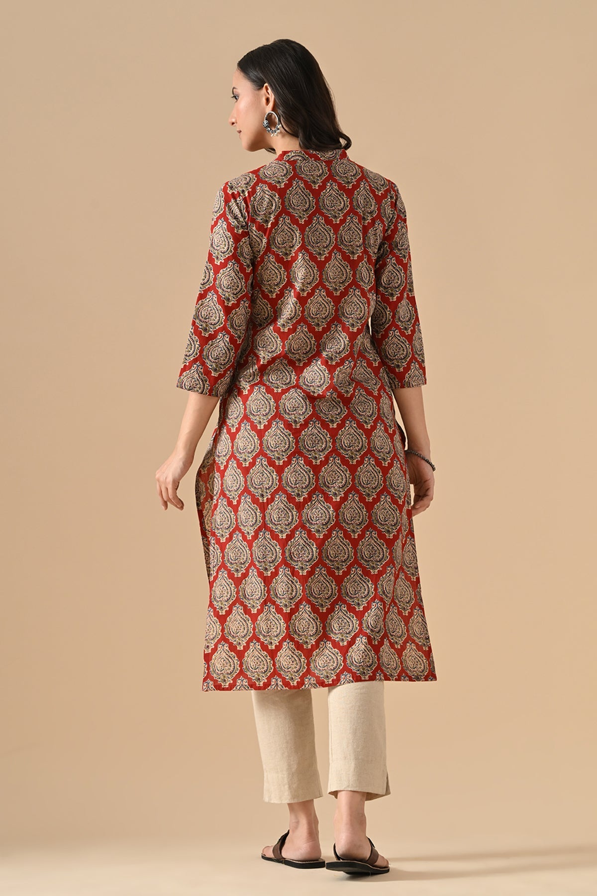 Maroon Printed Straight Kurta