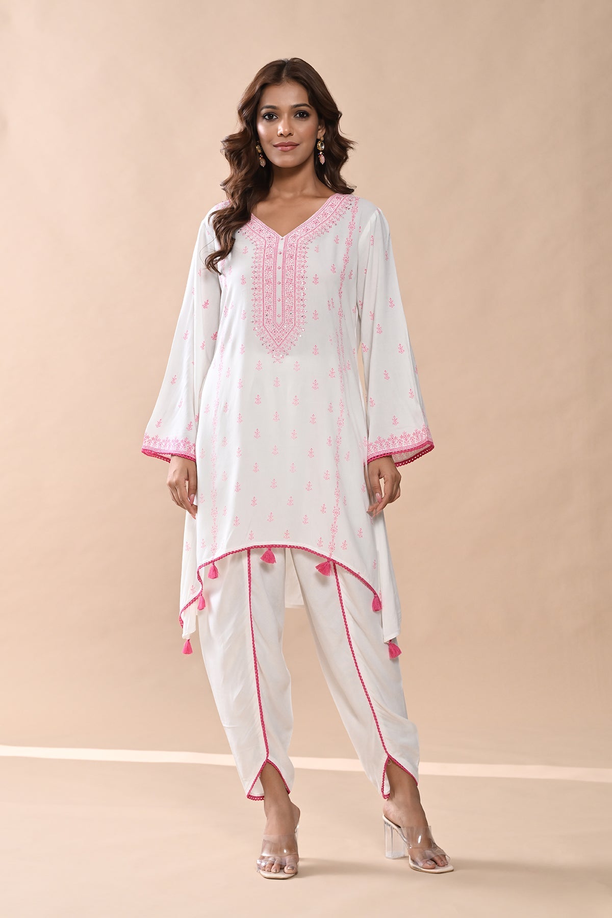 Cream A-line Kurta 2 Pcs Set
