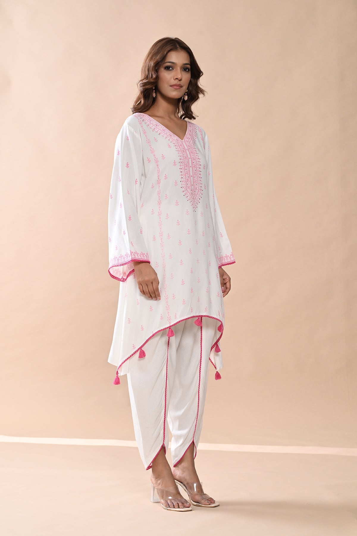 Cream A-line Kurta 2 Pcs Set