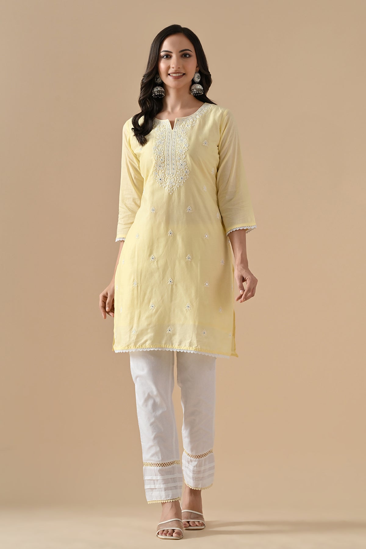Yellow Embroidered Kurta 2 Pcs Set